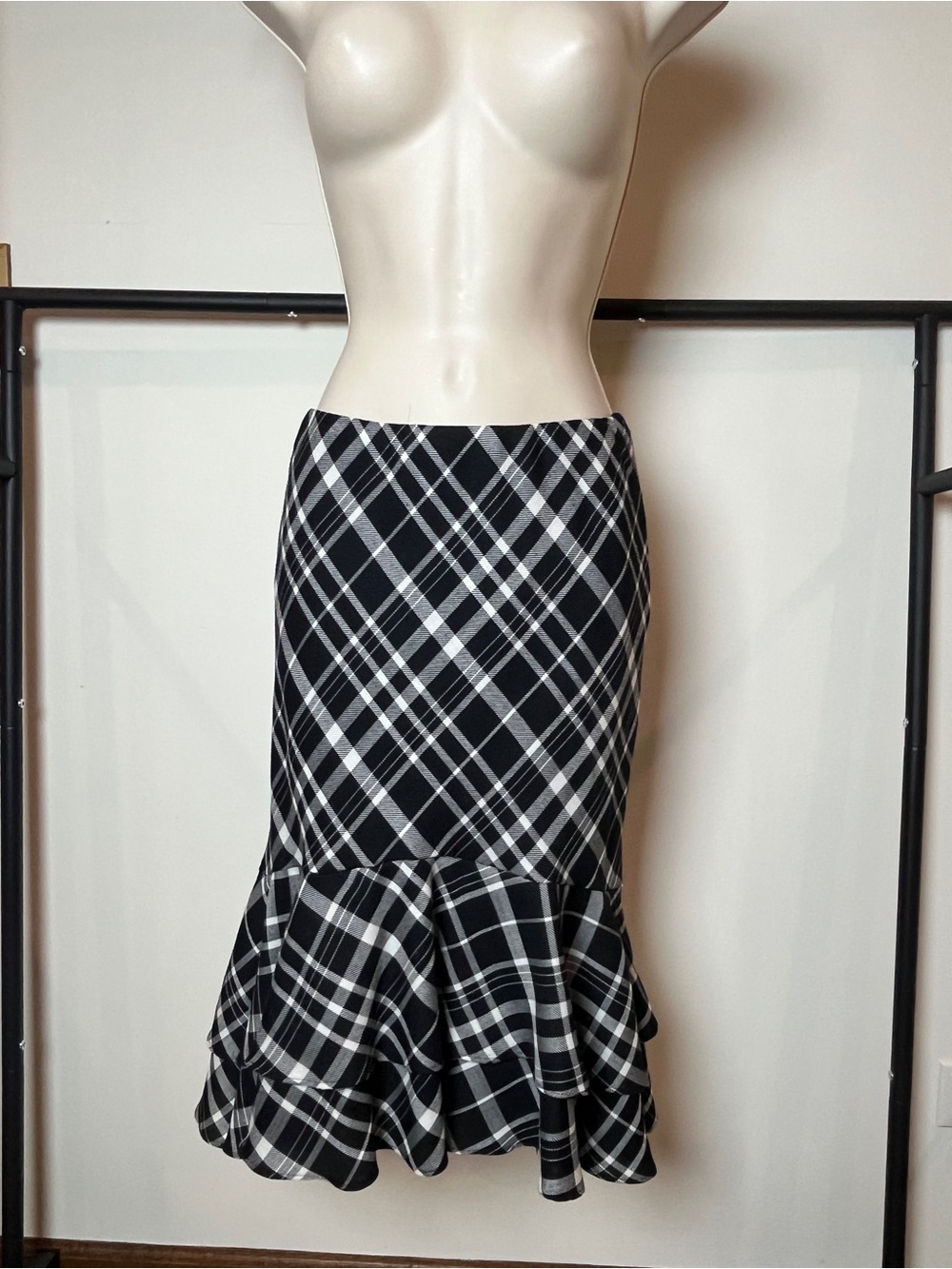 Ralph Lauren Plaid Pencil Skirt Academia Ruffle Preppy Classic Office Capsule